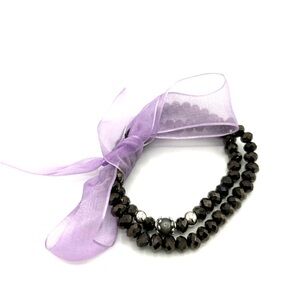 HAND CRAFTED Black Crystal Stretch Bracelet Set with Sterling Silver